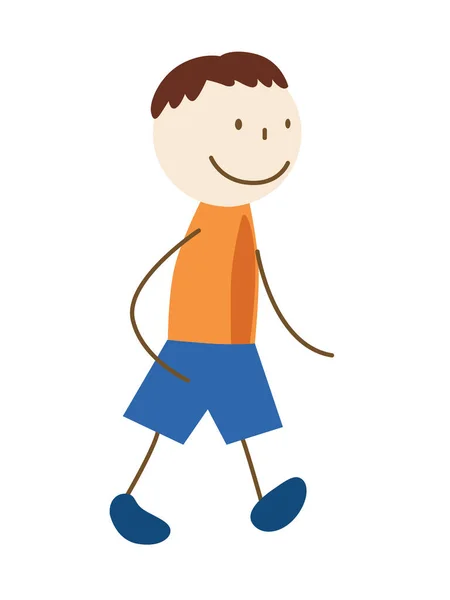 Cute Cartoon Kid Walks Drawing Sketch Vector Illustration Isolated White — Stock Vector