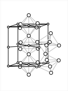 Volumetric Crystal lattice of cementite. The position of atoms in a crystal. Vector illustration.