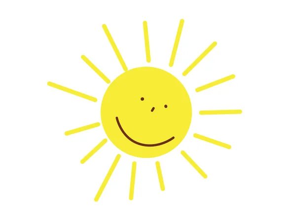 Bonito Sol Sorridente Sol Amarelo Para Crianças Com Raios Personagem —  Vetores de Stock