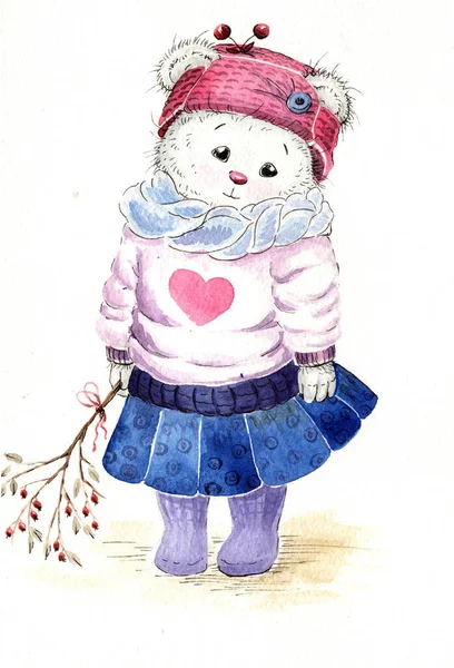 Akvarel Ilustrace Medvěda Obleku — Stock fotografie