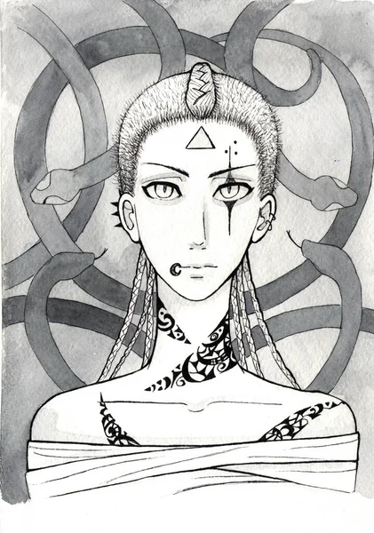 Illustration Tinte Gothic Girl — Stockfoto