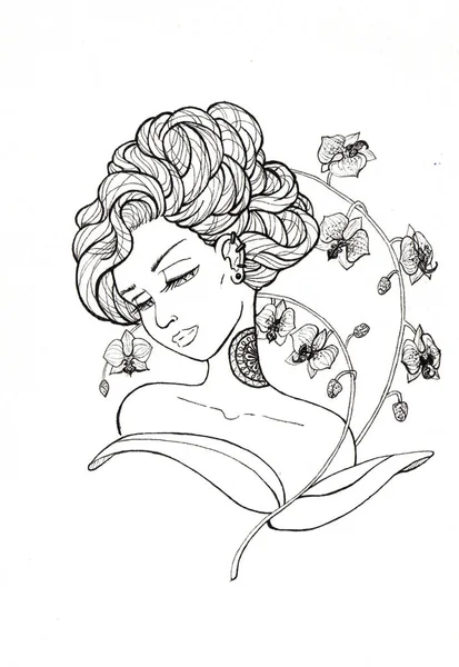 Ilustração Tinta Menina Gótica Com Tatoo — Fotografia de Stock