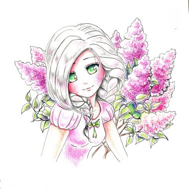 Anime kızının suluboya çizimi