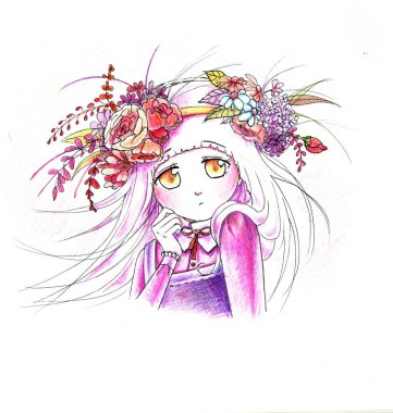 Anime kızının suluboya çizimi