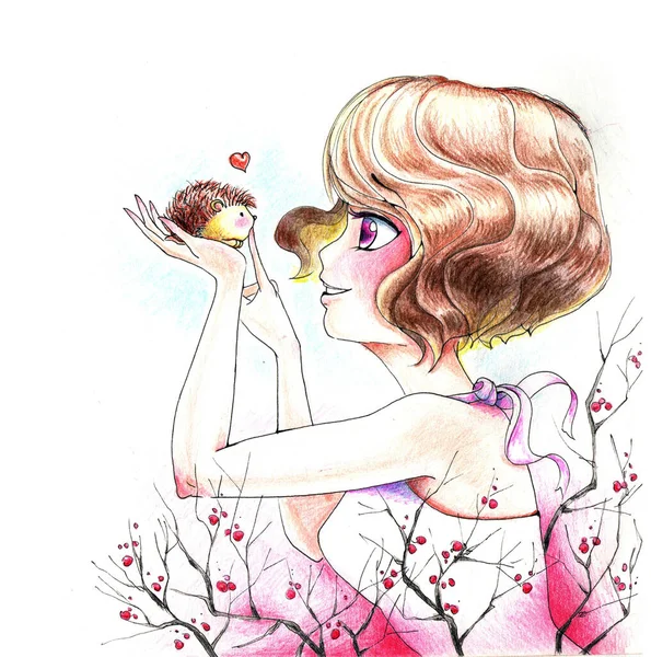 Illustration Aquarelle Fille Anime — Photo