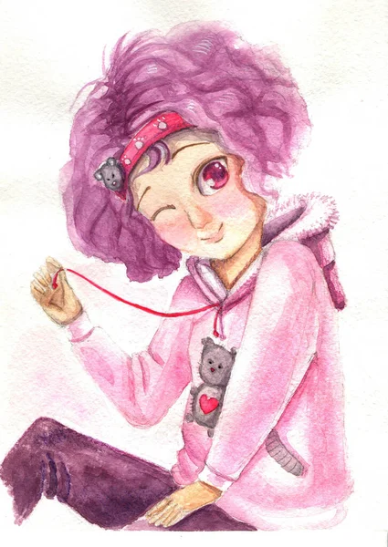 Illustration Aquarelle Personnage Anime Féminin — Photo