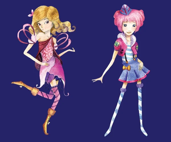 Anime karakterlerinin suluboya etiketleri