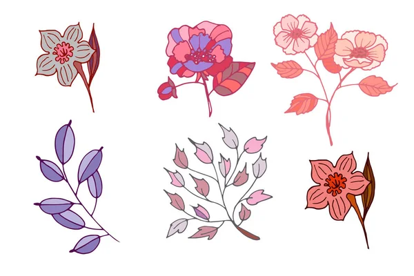 Eine Reihe Farbiger Vektorblumen — Stockfoto