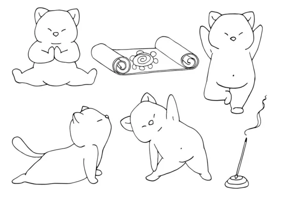 Набор Рисунков Смешных Котов Занимающихся Йогой Стоковая Картинка