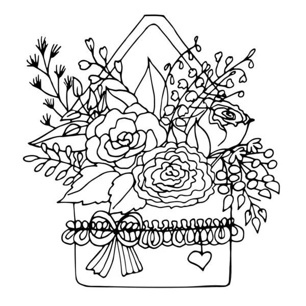 封筒に花の花束のベクトル図を描き — ストック写真