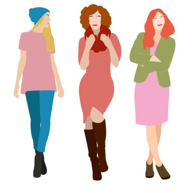 vektör düz karakter stil kızları kümesi