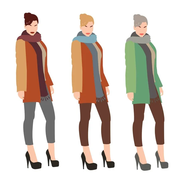 Vector Flat Character Stylish Girls Set — Stock Photo, Image