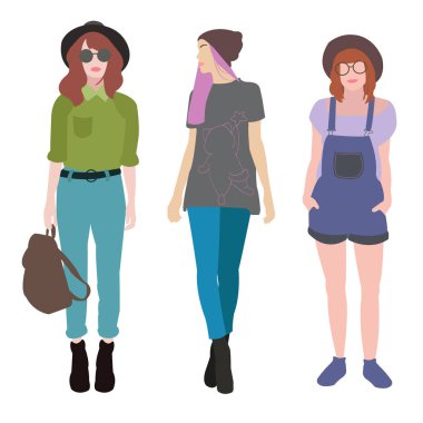 vektör düz karakter stil kızları kümesi