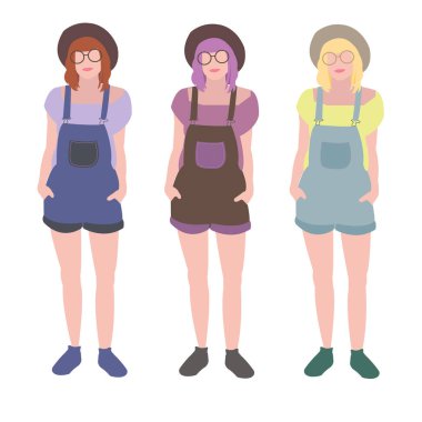 vektör düz karakter stil kızları kümesi