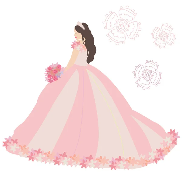 ドレスを着たフラットガールの花嫁のイラスト ストック画像