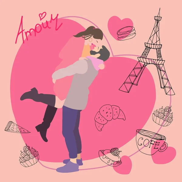Vector Illustratie Van Een Valentijn Liefhebbend Paar Parijs — Stockfoto