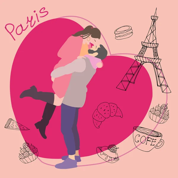 Vector Illustration Valentine Loving Couple Paris — Stock Photo, Image