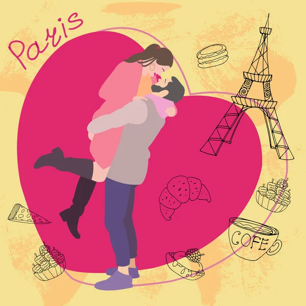 Vector Illustratie Van Een Valentijn Liefhebbend Paar Parijs — Stockfoto