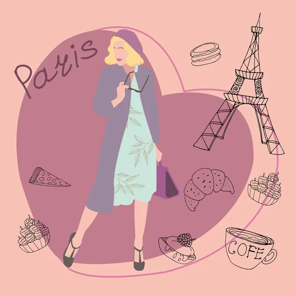 Ilustración Vectorial Una Chica París —  Fotos de Stock