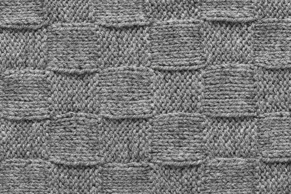 Szürke kötött gyapjú minta textúra háttér. Kézzel készített kötöttáru. Kockás texturált háttér — Stock Fotó