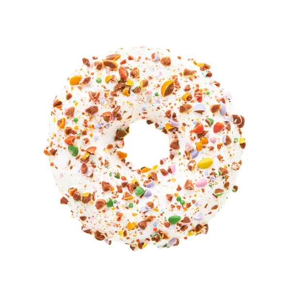 Beyaz jöleli donut, beyaz arka planda izole edilmiş renkli şeker parçacıkları.. — Stok fotoğraf