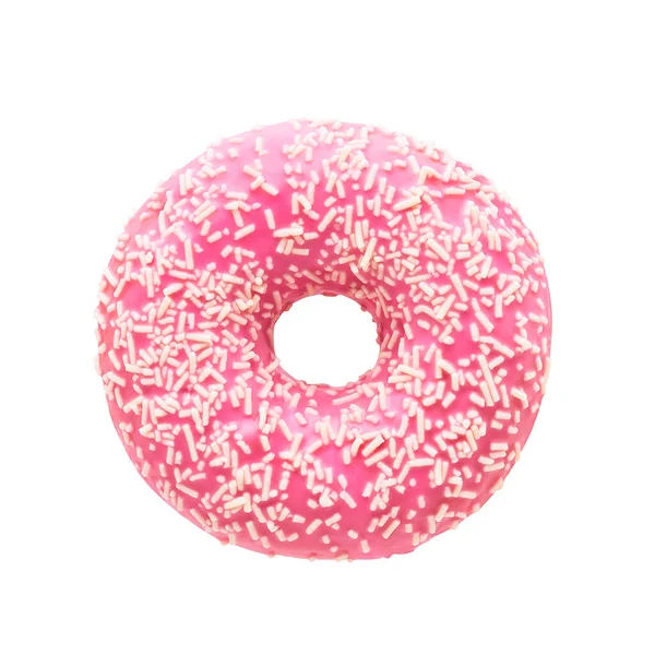 Пончик в розовой глазури с белыми брызгами изолированы на белом фоне с вырезкой пути. — стоковое фото