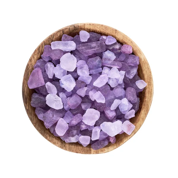 Lavender Bath Salt Wooden Bowl Isolated Clipping Path White Background — 图库照片