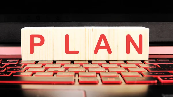 Plan Word Made Building Blocks Keyboard — Stock Photo, Image