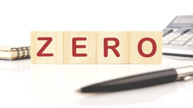 Zeroa word written on wooden cubes on a white background
