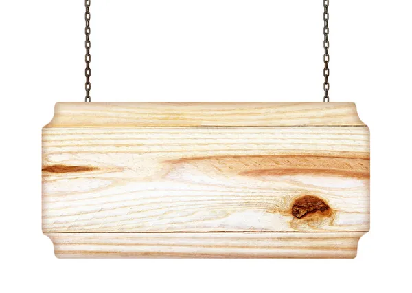 Holzschild Von Einer Kette Isoliert Auf Weißem Hintergrund — Stockfoto