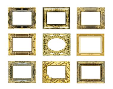 Beyaz arka plandaki antik altın çerçeve.