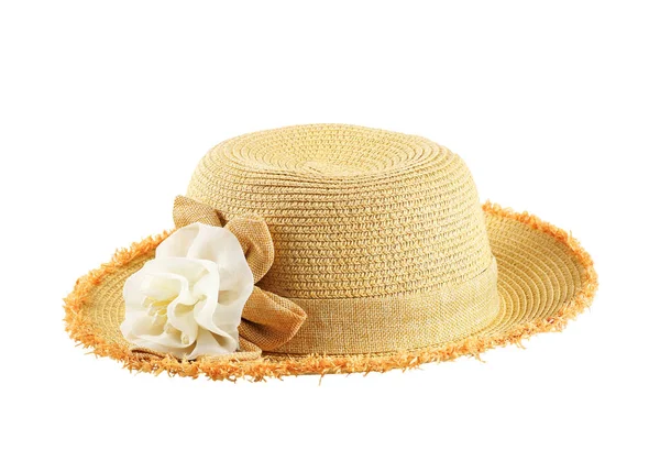 Grazioso Cappello Paglia Con Fiore Sfondo Bianco — Foto Stock