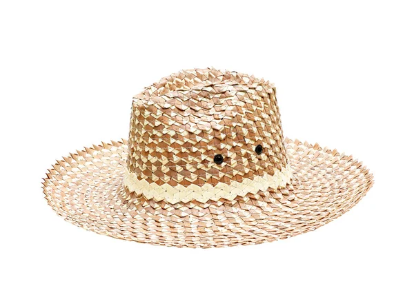 Bonito Sombrero Paja Sobre Fondo Blanco — Foto de Stock