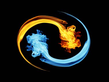 Yin-yang sembolü, ateş ve buz soyut arkaplan