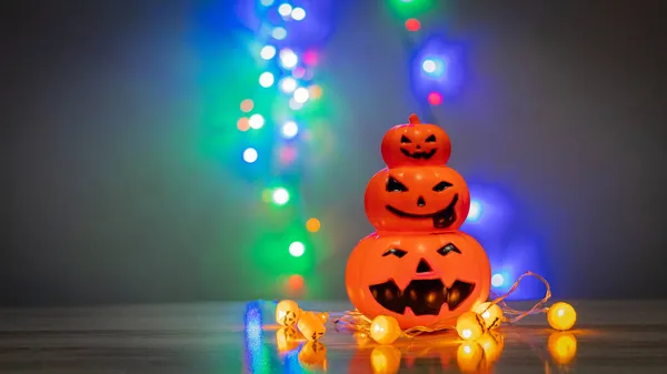 Calavera Calabaza Luces Noche Aterradoras Decoraciones Halloween —  Fotos de Stock