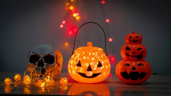 Crânio Abóbora Luzes Noturnas Assustadoras Decorações Halloween — Fotografia de Stock