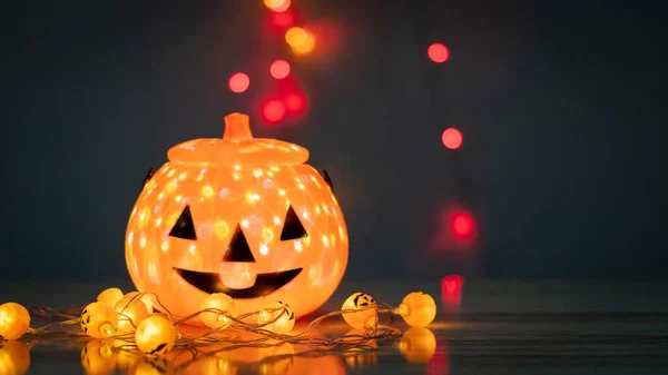 Teschio Zucca Spaventose Luci Notturne Decorazioni Halloween — Foto Stock