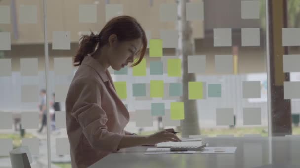 Eine Junge Frau Arbeitet Mit Einem Laptop Einem Café Geschäftsidee — Stockvideo