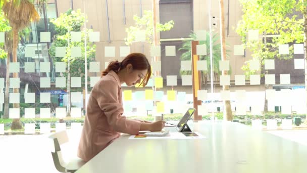 Uma Jovem Mulher Trabalhando Com Laptop Uma Loja Café Ideia — Vídeo de Stock