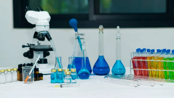 Chemische Struktur Der Forschung Medizinische Wissenschaft Und Technologie Hintergrundwasser Bechergläsern — Stockfoto