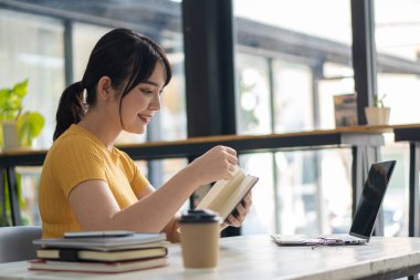 Asyalı kadınlar masadaki dizüstü bilgisayarlar, bilgisayarlar ve kaplan derileriyle çalışırlar. Küçük işletme sahipleri, çalışanlar, çevrimiçi, serbest, KOBİ pazarlama, e-Ticaret, finans, ofis pazarlama fikirleri.