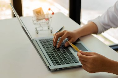 Hesap bakiyesini kontrol etmek için kredi kartı bulundururken bilgisayarınızda internet bankacılığı uygulaması kullanın. Not defterinde online ödeme daktilosu elle alışveriş klavyesi