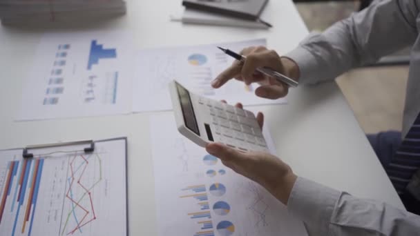 Businessman Working Charts Graphs Desk Analyze Financial Data Show Company — Vídeo de Stock
