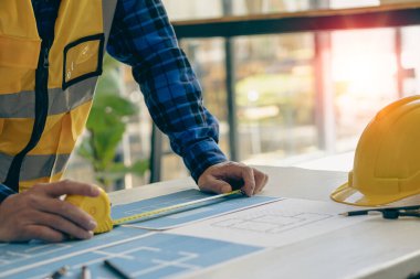Engineer Designer Drawing Engineering Manufacturing Factory Industry Industrial Works Project Blueprint Measure Bearing Measuring Tool Construction Design Concept