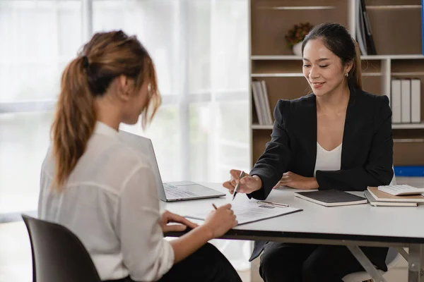 Female job seekers ready for a successful interview with HR concepts and employment Say thanks or welcome at work.