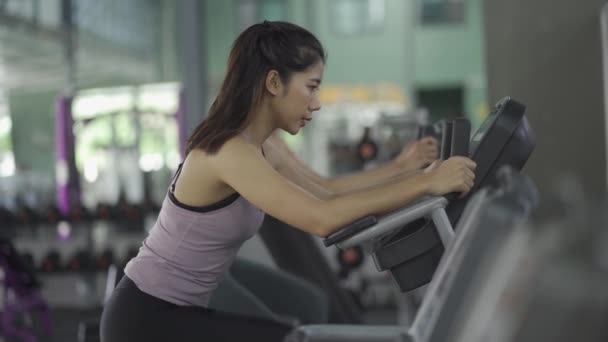 Deux Filles Asiatiques Tenue Noire Leggings Travailler Dans Salle Gym — Video