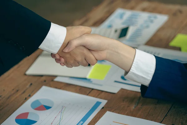 Business People Shake Hands Make Agreement Board Meeting Office Teamwork — Stock Photo, Image