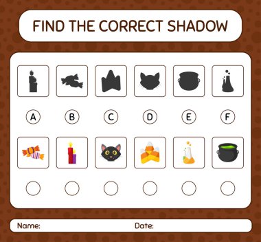 Cadılar Bayramı ikonu ile doğru gölgeler oyununu bul. Anaokulu öğrencilerinin çalışma listesi, çocukların faaliyet listesi.