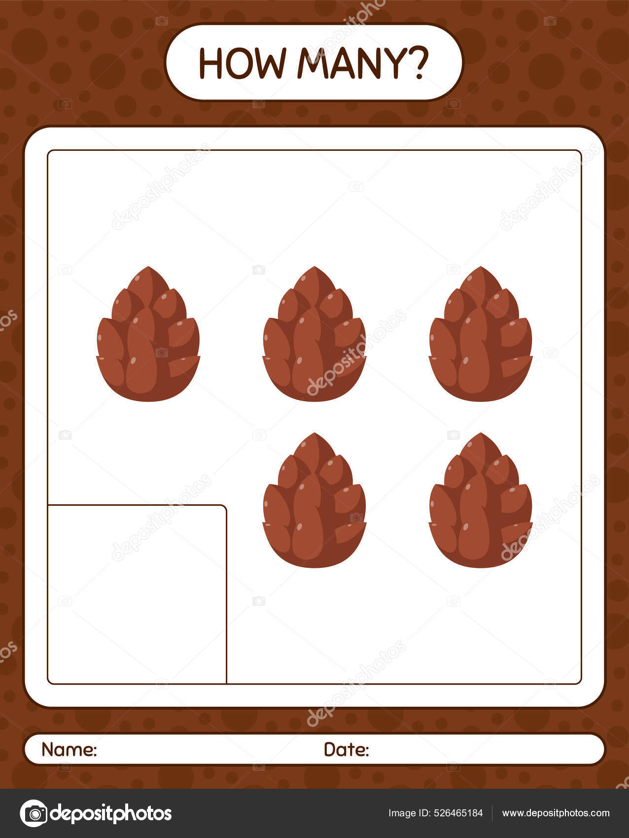 How Many Counting Game Pine Cone Worksheet Preschool Kids Kids Stock Vector Image by