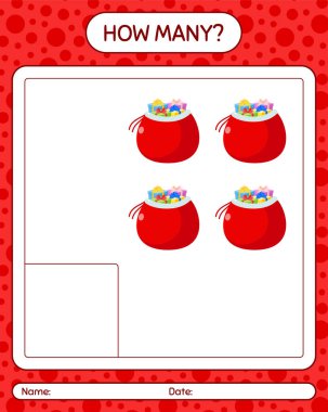 Noel Baba 'nın çantasında kaç tane sayma oyunu var? Anaokulu öğrencilerinin çalışma listesi, çocukların faaliyet listesi.